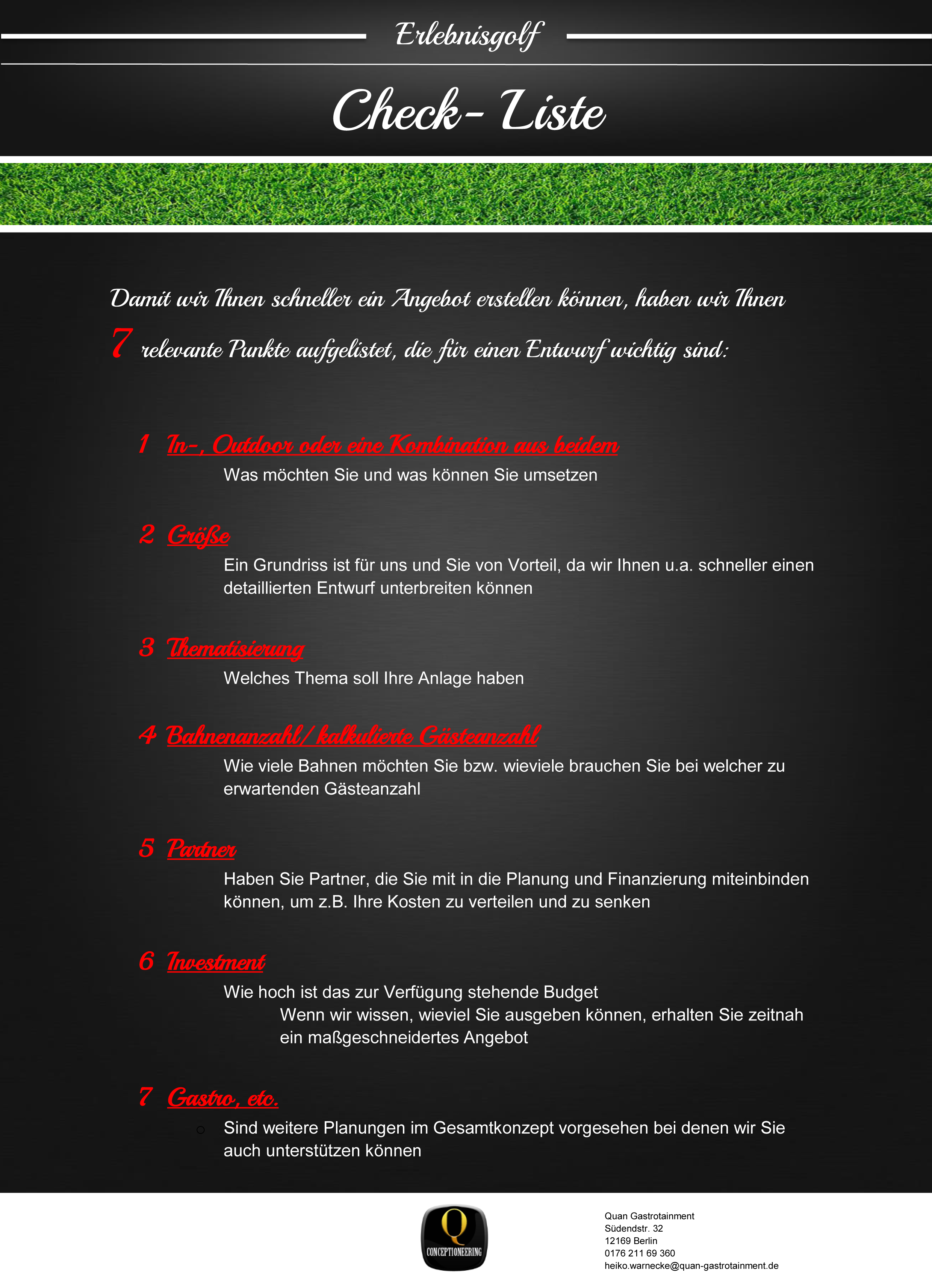 Ihre Checkliste für Ihre Minigolf oder Scharzlichtgolf Anlage